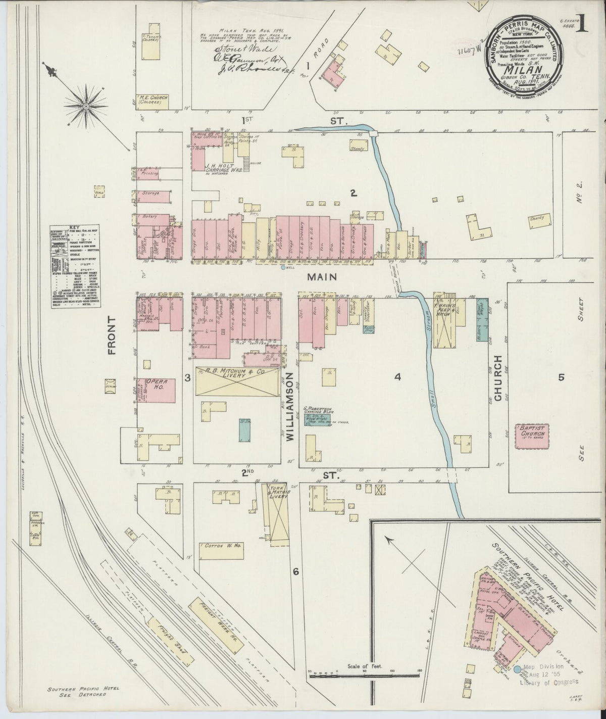 Sanborn Fire Insurance Map from Milan, Gibson County, Tennessee (1891), Sheet #0001 - Complete Map Set gallery image, historic Sanborn map, vintage wall art, Tennessee Tennessee