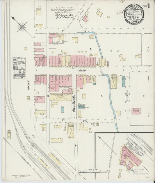Sanborn Fire Insurance Map from Milan, Gibson County, Tennessee (1891), Sheet #0001 - Complete Map Set gallery image, historic Sanborn map, vintage wall art, Tennessee Tennessee