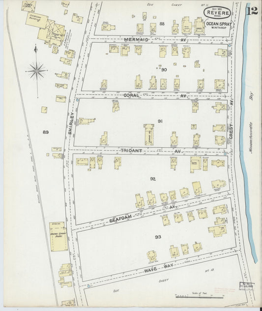 Sanborn Fire Insurance Map from Revere, Suffolk County, Massachusetts (1891), Sheet #0012 - Historic Sanborn Fire Insurance Map Print, vintage old map wall art, antique decor, genealogy gift, Massachusetts Massachusetts map