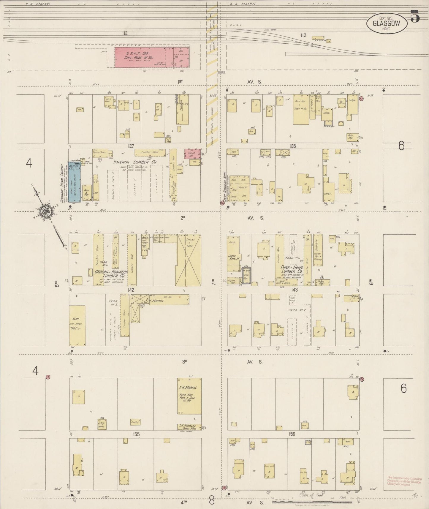 Sanborn Fire Insurance Map from Glasgow, Valley County, Montana (1920), Sheet #0005 - Historic Sanborn Fire Insurance Map Print, vintage old map wall art, antique decor, genealogy gift, Montana Montana map