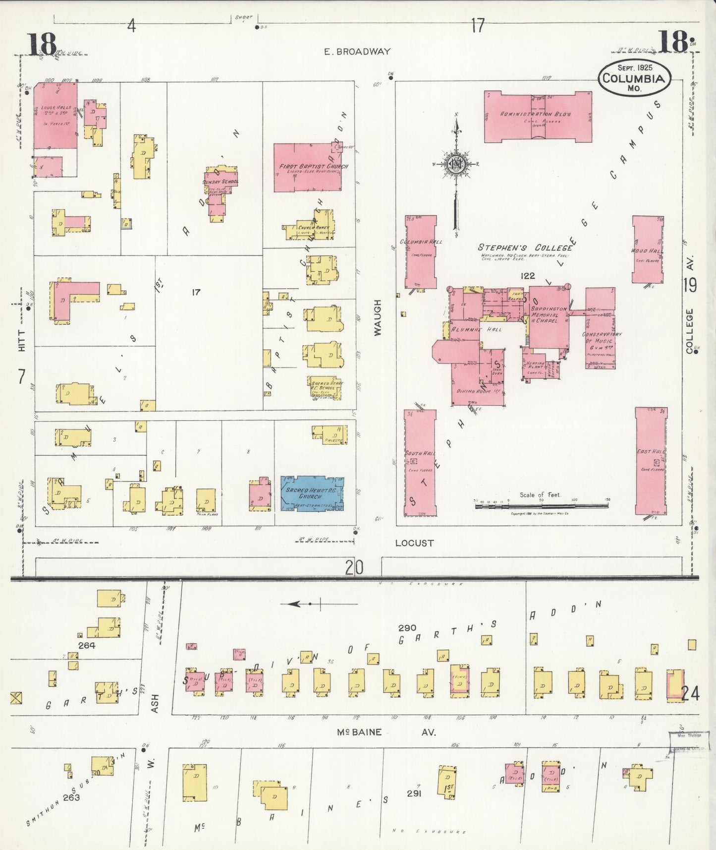 Sanborn Fire Insurance Map from Columbia, Boone County, Missouri (1925), Sheet #0018 - Complete Map Set gallery image, historic Sanborn map, vintage wall art, Missouri Missouri