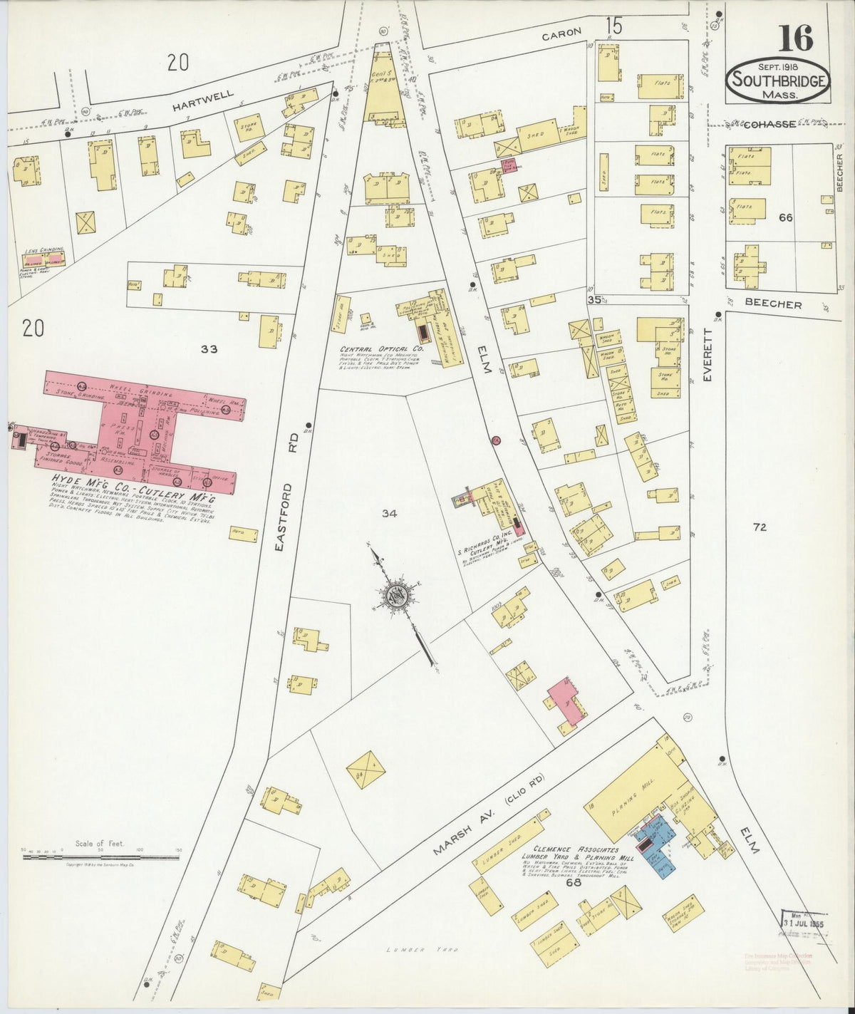 Sanborn Fire Insurance Map from Southbridge, Worcester County, Massachusetts (1918), Sheet #0016 - Complete Map Set gallery image, historic Sanborn map, vintage wall art, Massachusetts Massachusetts