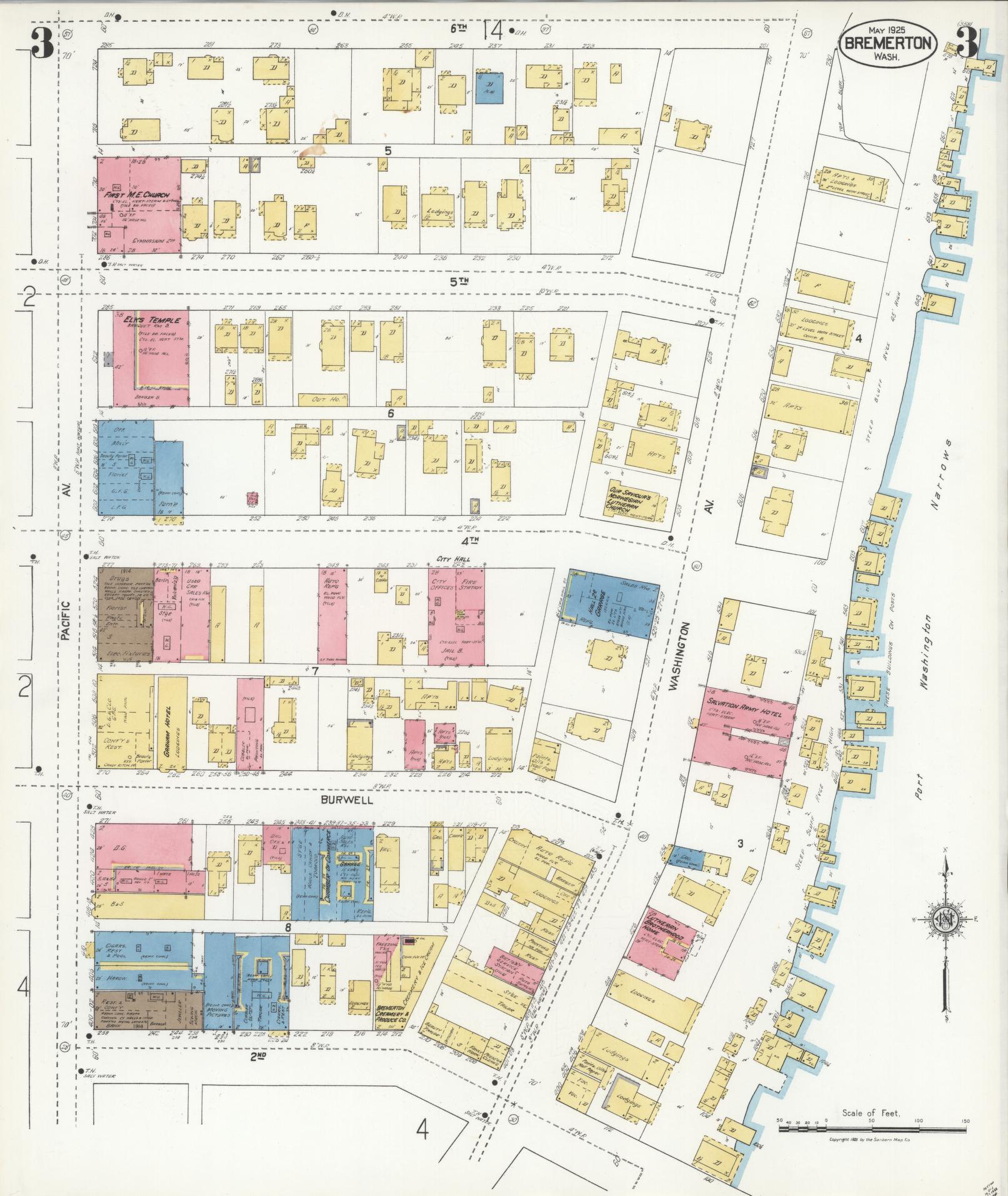 Sanborn Fire Insurance Map from Bremerton, Kitsap County, Washington (1925), Sheet #0003 - Complete Map Set gallery image, historic Sanborn map, vintage wall art, Washington Washington