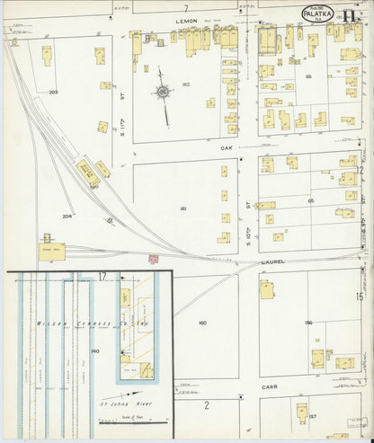 Sanborn Fire Insurance Map from Palatka, Putnam County, Florida (1915), Sheet #0011 - Complete Map Set gallery image, historic Sanborn map, vintage wall art, Florida Florida