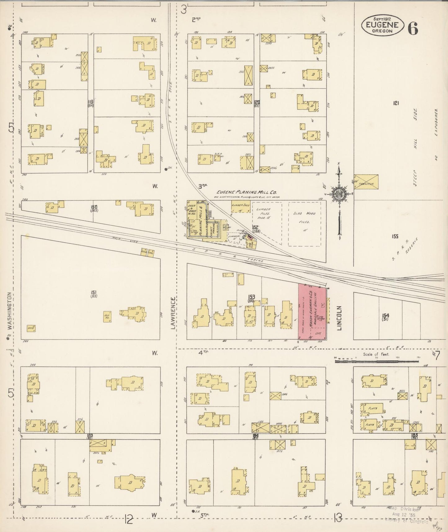Sanborn Fire Insurance Map from Eugene, Lane County, Oregon (1912), Sheet #0006 - Historic Sanborn Fire Insurance Map Print, vintage old map wall art, antique decor, genealogy gift, Oregon Oregon map