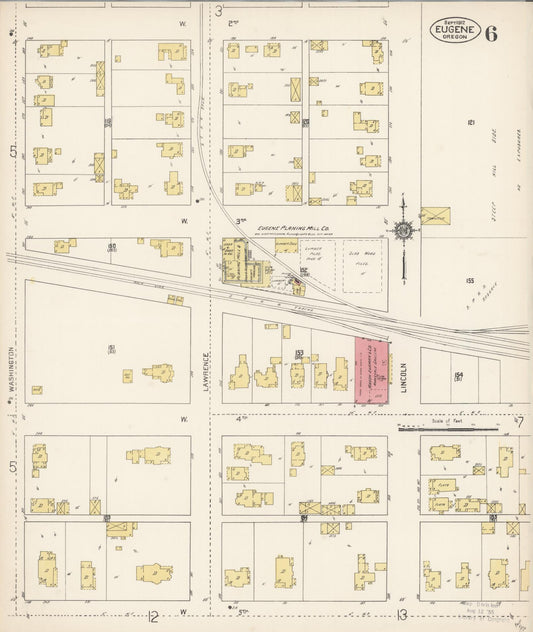 Sanborn Fire Insurance Map from Eugene, Lane County, Oregon (1912), Sheet #0006 - Historic Sanborn Fire Insurance Map Print, vintage old map wall art, antique decor, genealogy gift, Oregon Oregon map
