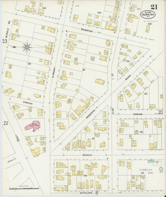 Sanborn Fire Insurance Map from Dunkirk, Chautauqua County, New York (1898), Sheet #0021 - Historic Sanborn Fire Insurance Map Print, vintage old map wall art, antique decor, genealogy gift, New York New York map