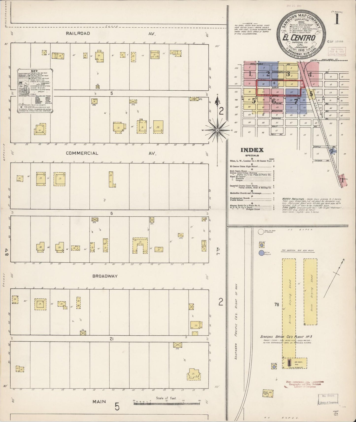 Sanborn Fire Insurance Map from El Centro, Imperial County, California (1910), Sheet #0001 - Complete Map Set gallery image, historic Sanborn map, vintage wall art, California California