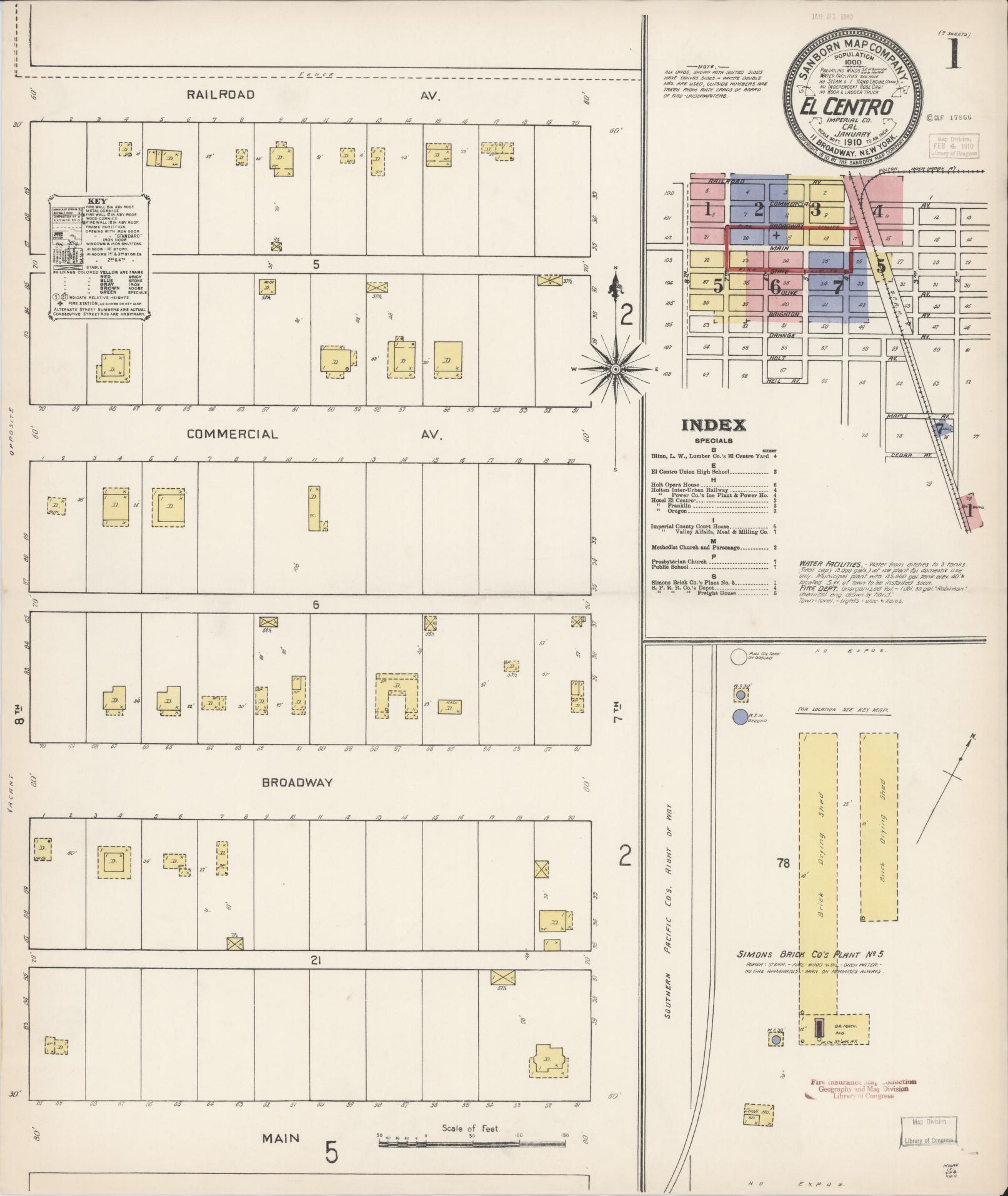 Sanborn Fire Insurance Map from El Centro, Imperial County, California (1910), Sheet #0001 - Complete Map Set gallery image, historic Sanborn map, vintage wall art, California California