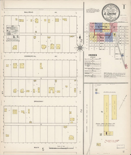 Sanborn Fire Insurance Map from El Centro, Imperial County, California (1910), Sheet #0001 - Complete Map Set gallery image, historic Sanborn map, vintage wall art, California California
