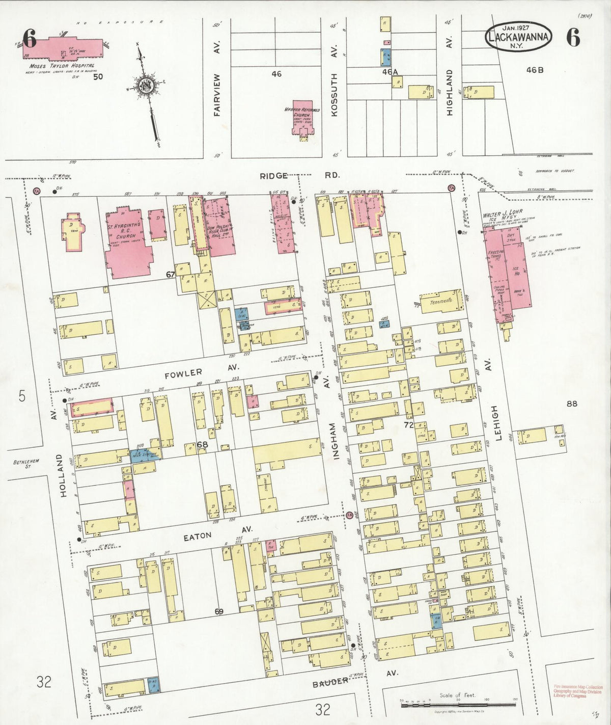 Sanborn Fire Insurance Map from Lackawanna, Erie County, New York (1927), Sheet #0006 - Historic Sanborn Fire Insurance Map Print, vintage old map wall art, antique decor, genealogy gift, New York New York map