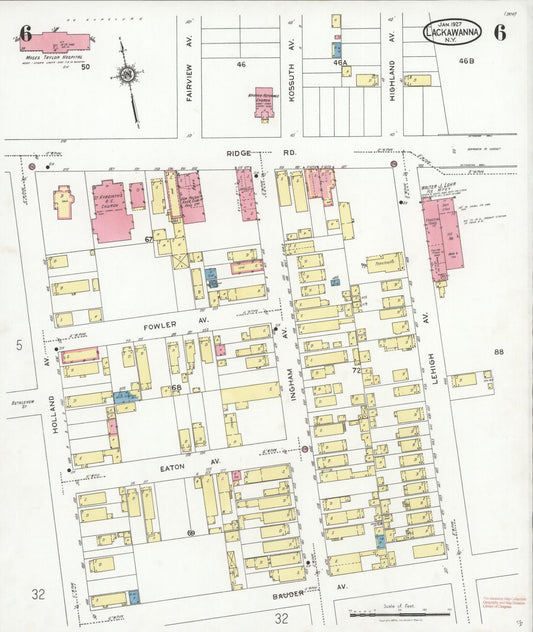Sanborn Fire Insurance Map from Lackawanna, Erie County, New York (1927), Sheet #0006 - Historic Sanborn Fire Insurance Map Print, vintage old map wall art, antique decor, genealogy gift, New York New York map