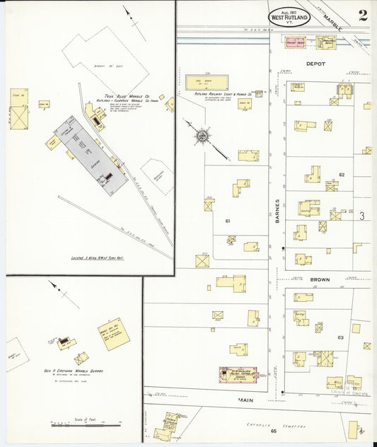 Sanborn Fire Insurance Map from West Rutland, Rutland County, Vermont (1910), Sheet #0002 - Historic Sanborn Fire Insurance Map Print, vintage old map wall art, antique decor, genealogy gift, Vermont Vermont map