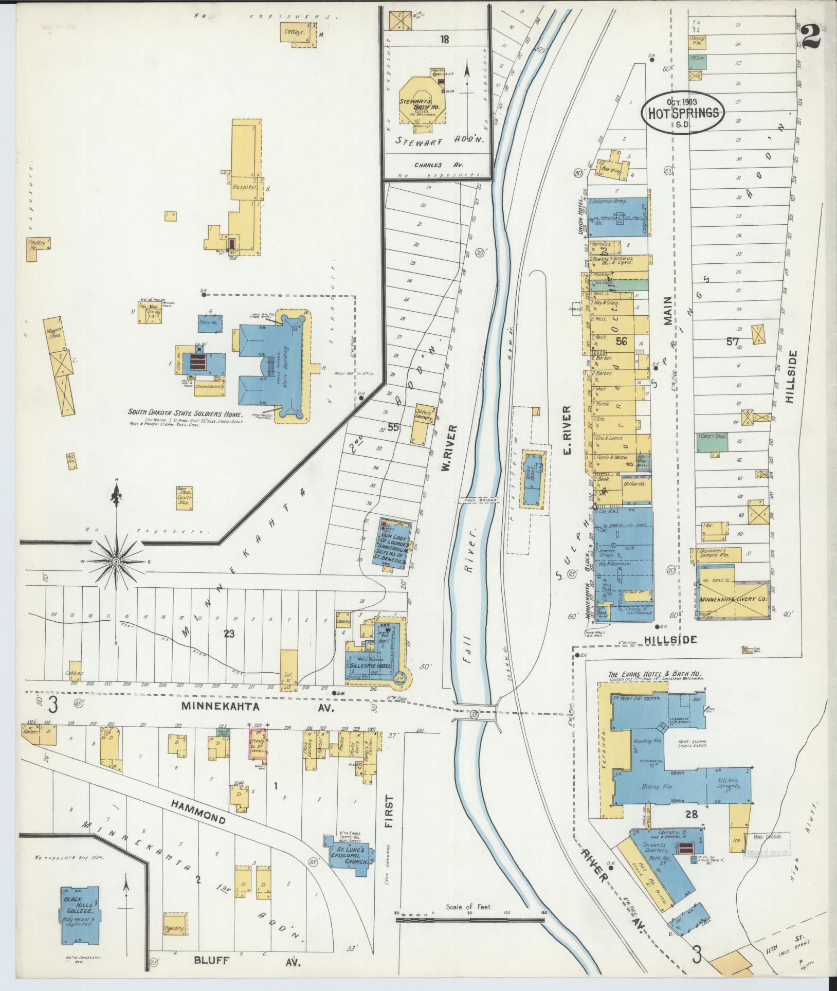 Sanborn Fire Insurance Map from Hot Springs, Fall River County, South Dakota (1903), Sheet #0002 - Historic Sanborn Fire Insurance Map Print, vintage old map wall art, antique decor, genealogy gift, South Dakota South Dakota map