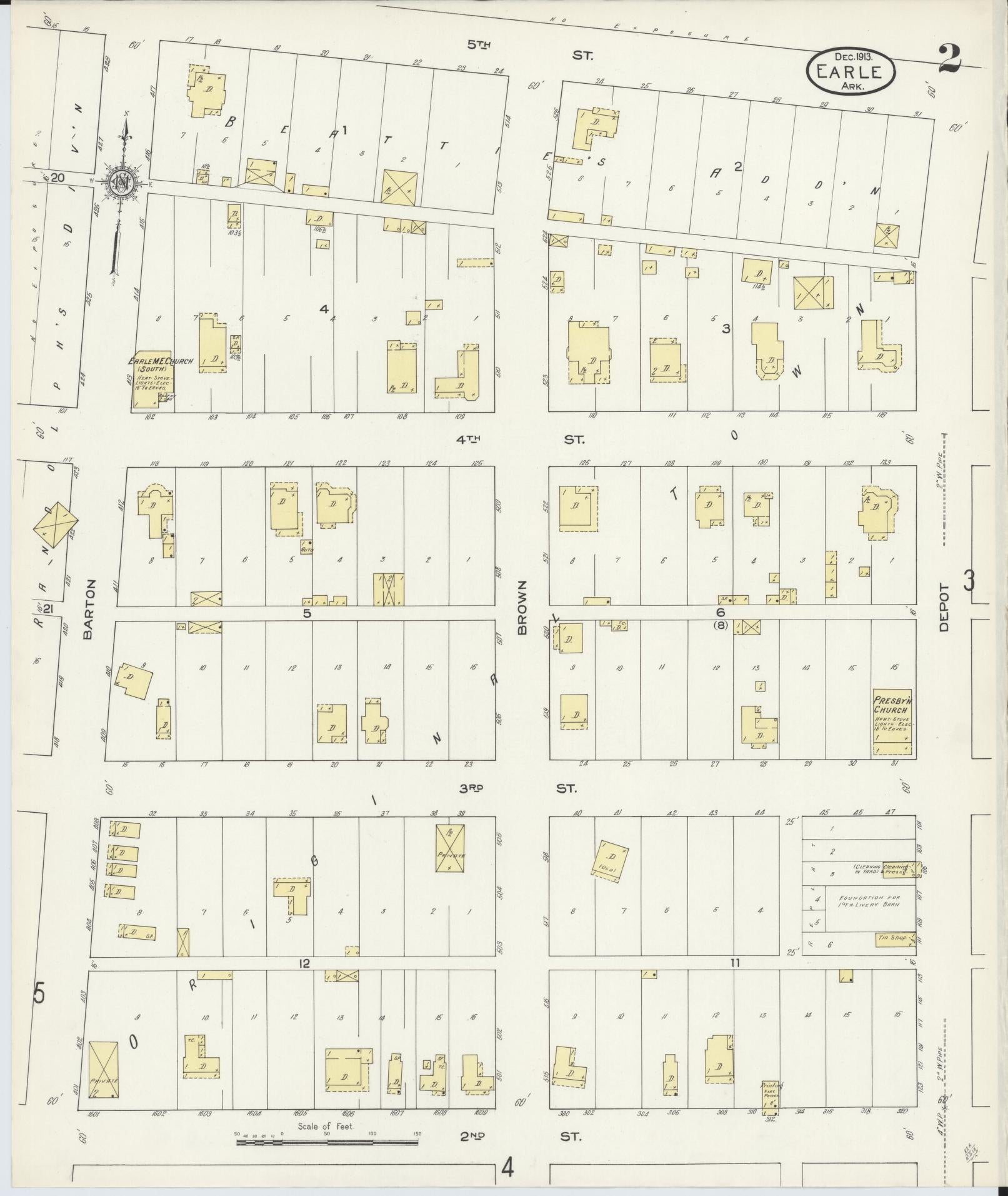 Sanborn Fire Insurance Map from Earle, Crittenden County, Arkansas (1913), Sheet #0002 - Historic Sanborn Fire Insurance Map Print, vintage old map wall art, antique decor, genealogy gift, Arkansas Arkansas map