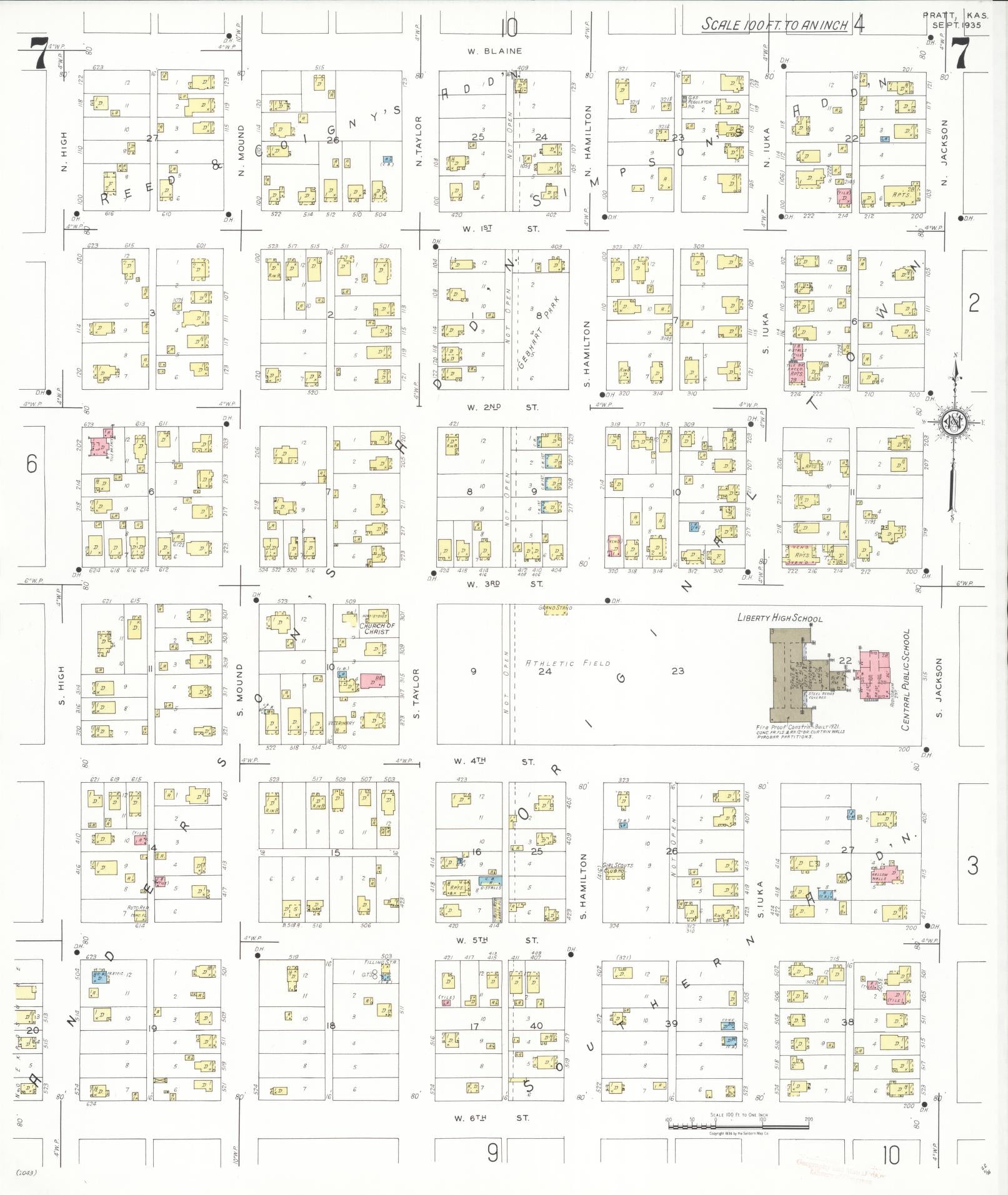 Sanborn Fire Insurance Map from Pratt, Pratt County, Kansas (1935), Sheet #0007 - Complete Map Set gallery image, historic Sanborn map, vintage wall art, Kansas Kansas