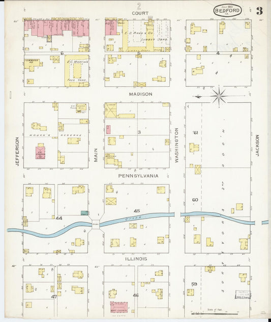 Sanborn Fire Insurance Map from Bedford, Taylor County, Iowa (1893), Sheet #0003 - Historic Sanborn Fire Insurance Map Print, vintage old map wall art