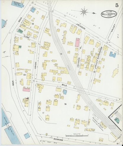 Sanborn Fire Insurance Map from Willimantic, Windham County, Connecticut (1892), Sheet #0005 - Complete Map Set gallery image, historic Sanborn map, vintage wall art, Connecticut Connecticut