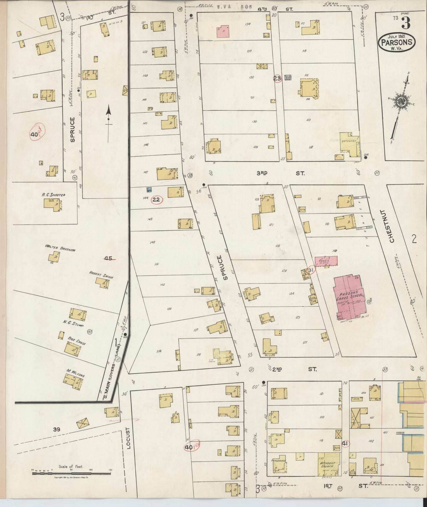 Sanborn Fire Insurance Map from Parsons, Tucker County, West Virginia (1944), Sheet #0003 - Complete Map Set gallery image, historic Sanborn map, vintage wall art, West Virginia West Virginia
