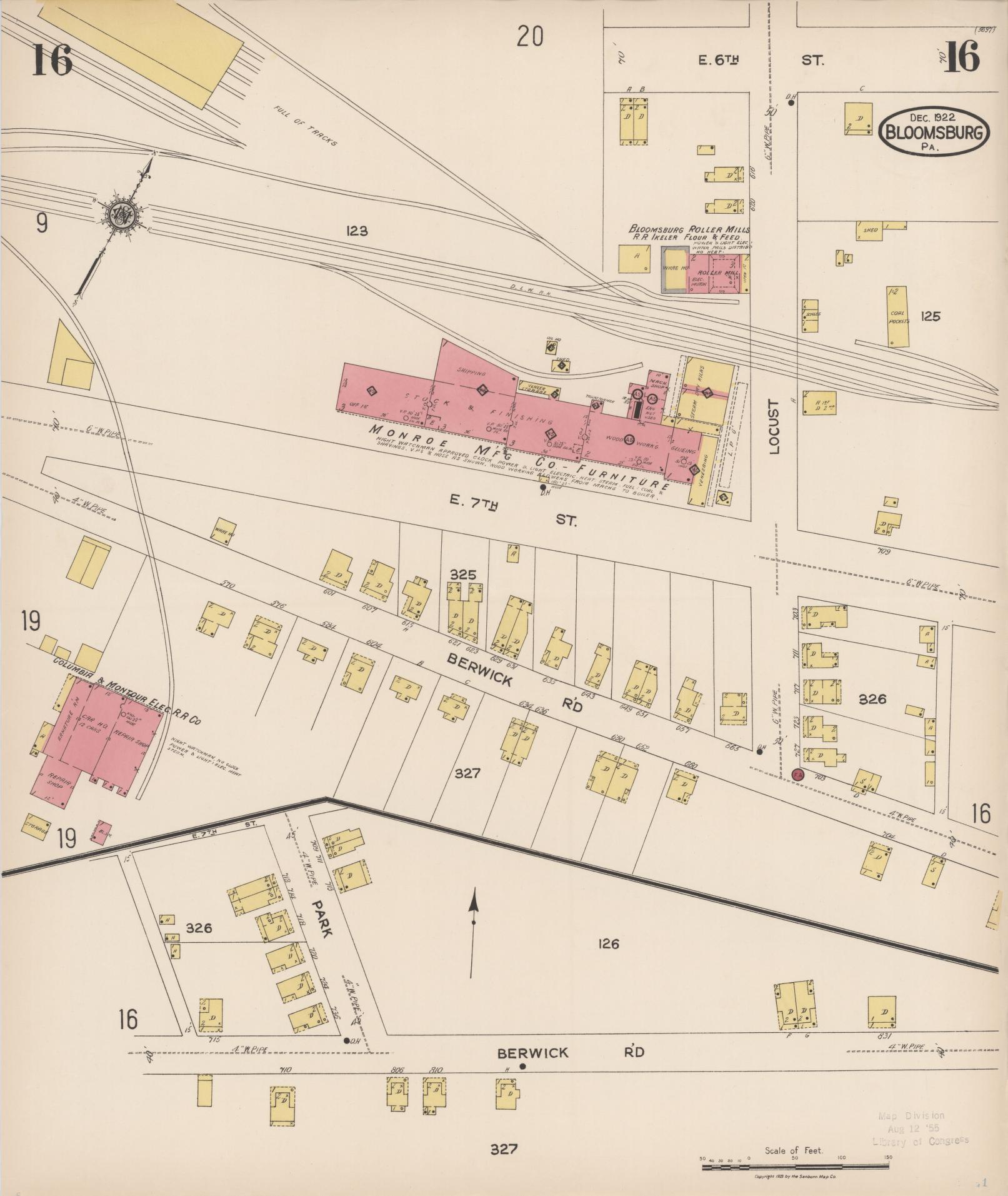 Sanborn Fire Insurance Map from Bloomsburg, Columbia County, Pennsylvania (1922), Sheet #0016 - Historic Sanborn Fire Insurance Map Print, vintage old map wall art, antique decor, genealogy gift, Pennsylvania Pennsylvania map
