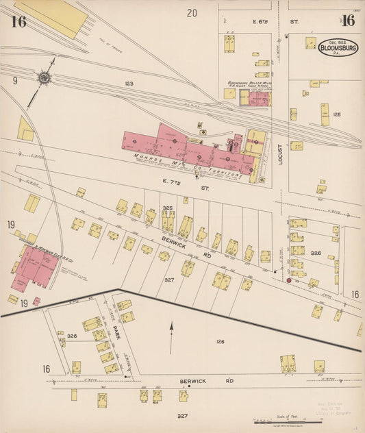 Sanborn Fire Insurance Map from Bloomsburg, Columbia County, Pennsylvania (1922), Sheet #0016 - Historic Sanborn Fire Insurance Map Print, vintage old map wall art, antique decor, genealogy gift, Pennsylvania Pennsylvania map