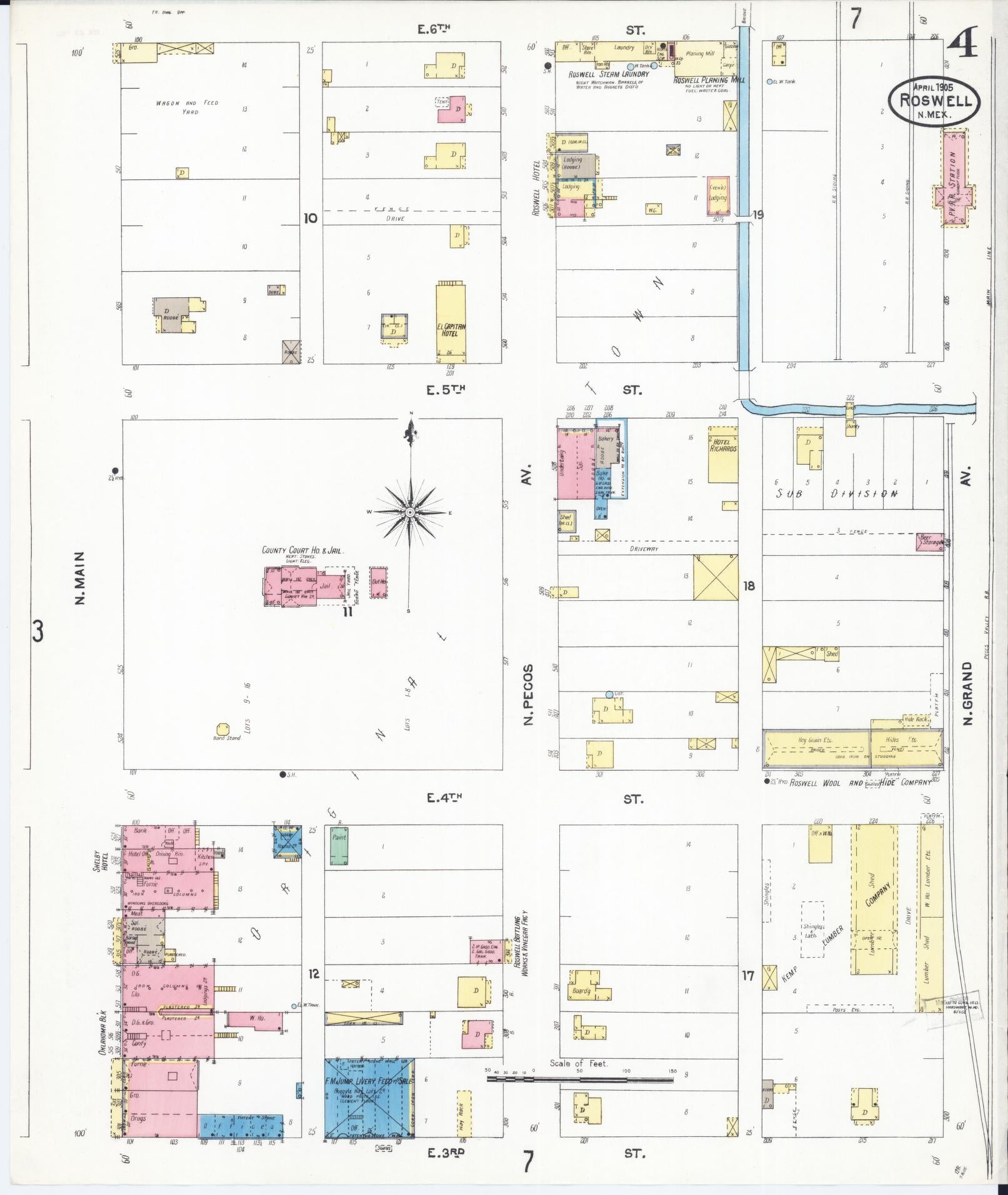 Sanborn Fire Insurance Map from Roswell, Chaves County, New Mexico (1905), Sheet #0004 - Complete Map Set gallery image, historic Sanborn map, vintage wall art, New Mexico New Mexico