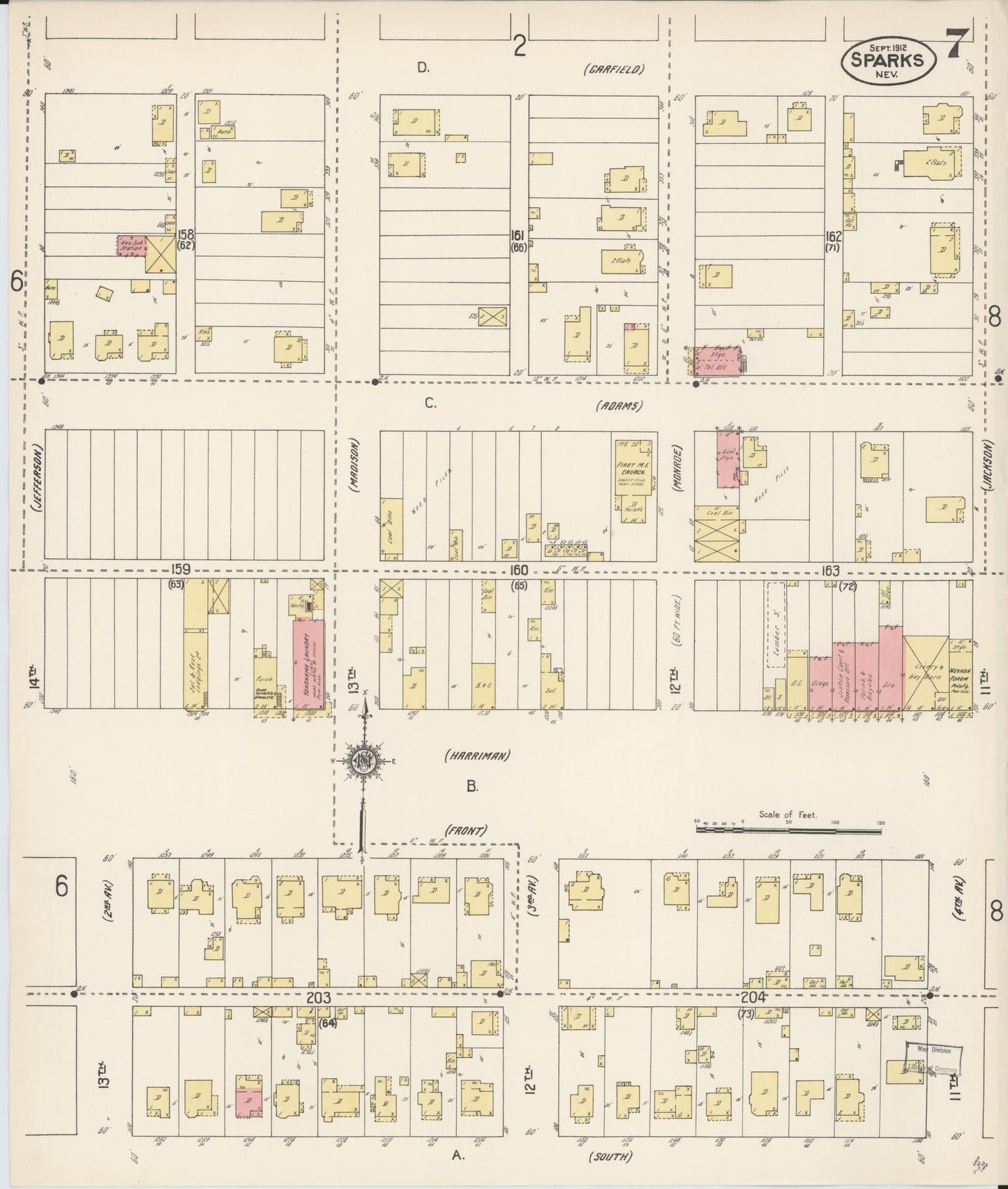 Sanborn Fire Insurance Map from Sparks, Washoe County, Nevada (1912), Sheet #0007 - Complete Map Set gallery image, historic Sanborn map, vintage wall art, Nevada Nevada