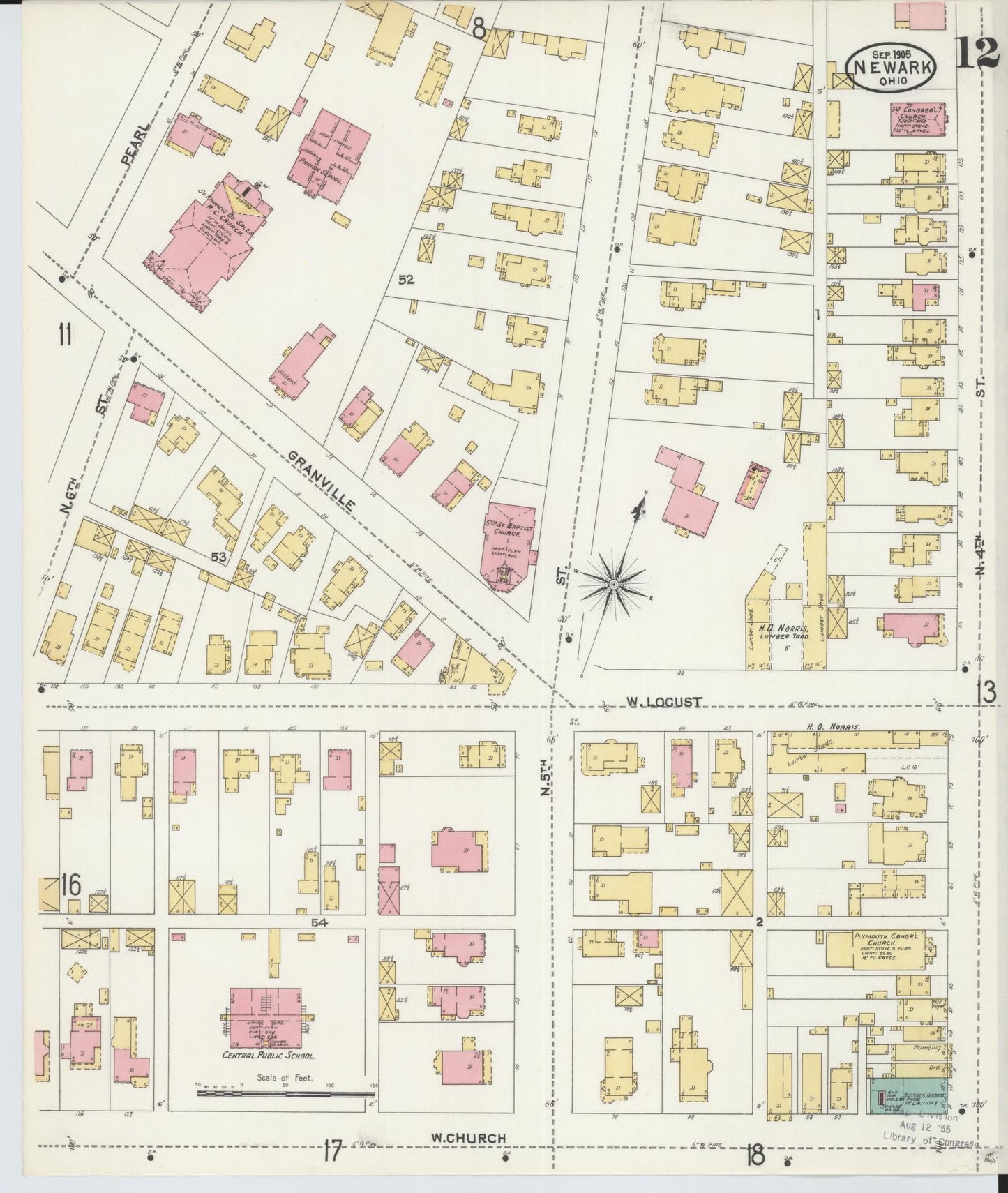Sanborn Fire Insurance Map from Newark, Licking County, Ohio (1905), Sheet #0012 - Complete Map Set gallery image, historic Sanborn map, vintage wall art, Ohio Ohio