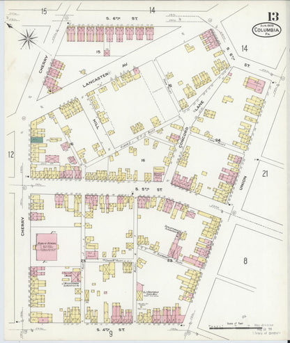 Sanborn Fire Insurance Map from Columbia, Lancaster County, Pennsylvania (1909), Sheet #0013 - Complete Map Set gallery image, historic Sanborn map, vintage wall art, Pennsylvania Pennsylvania