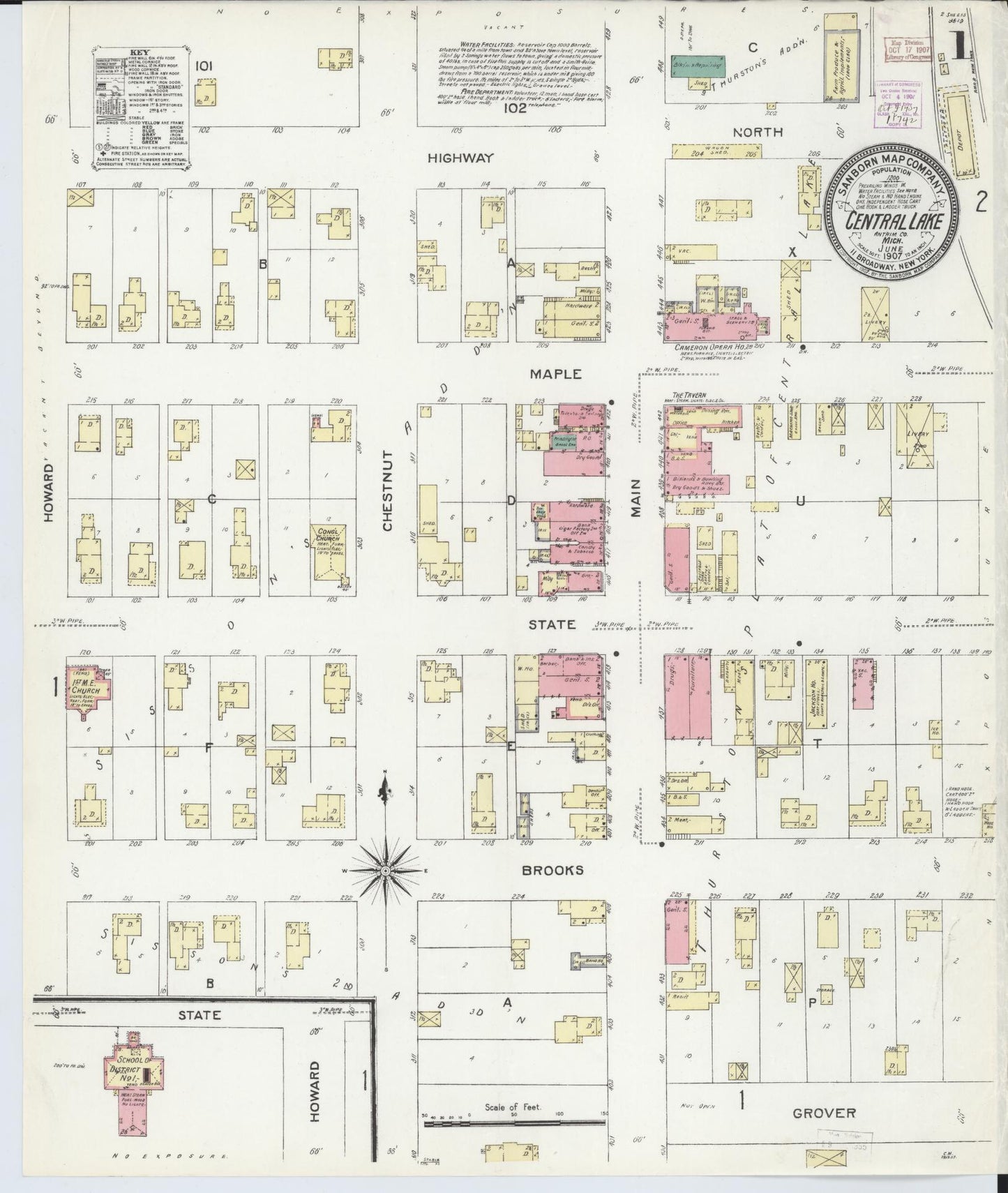 Sanborn Fire Insurance Map from Central Lake, Antrim County, Michigan (1907), Sheet #0001 - Complete Map Set gallery image, historic Sanborn map, vintage wall art, Michigan Michigan