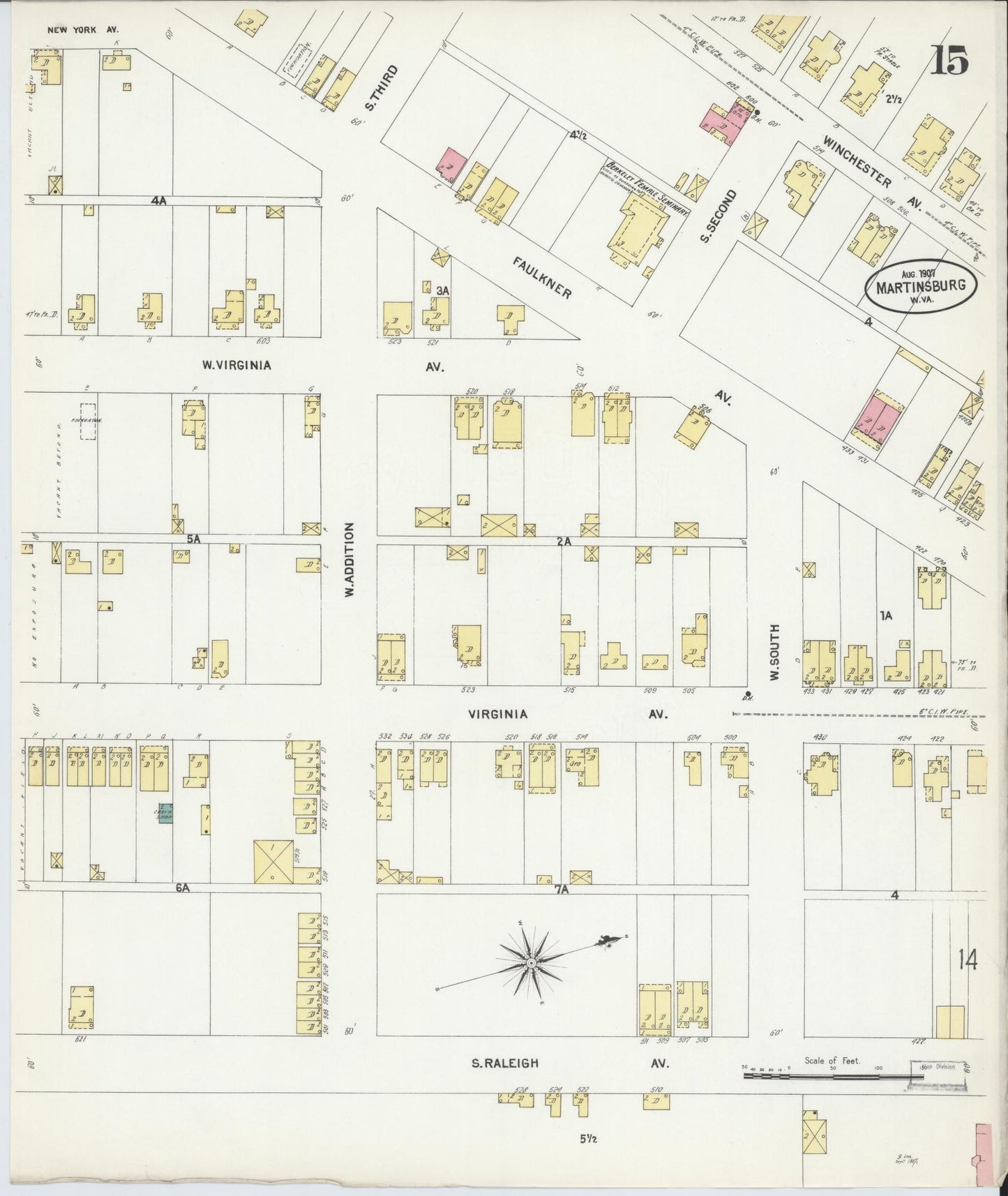 Sanborn Fire Insurance Map from Martinsburg, Berkeley County, West Virginia (1907), Sheet #0015 - Complete Map Set gallery image, historic Sanborn map, vintage wall art, West Virginia West Virginia