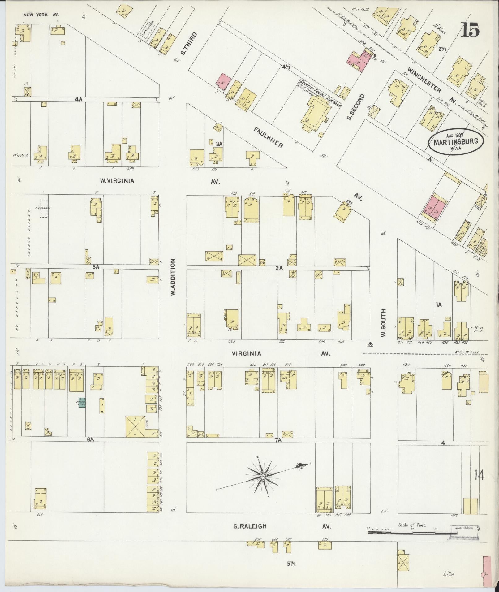 Sanborn Fire Insurance Map from Martinsburg, Berkeley County, West Virginia (1907), Sheet #0015 - Complete Map Set gallery image, historic Sanborn map, vintage wall art, West Virginia West Virginia