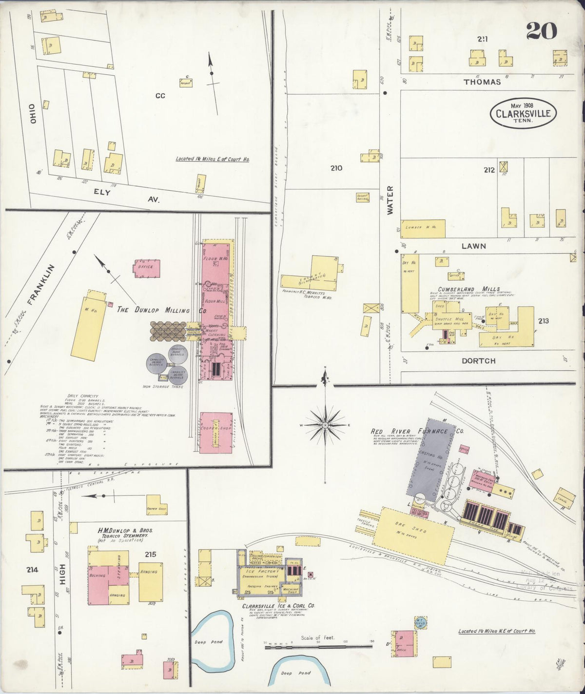 Sanborn Fire Insurance Map from Clarksville, Montgomery County, Tennessee (1908), Sheet #0020 - Complete Map Set gallery image, historic Sanborn map, vintage wall art, Tennessee Tennessee