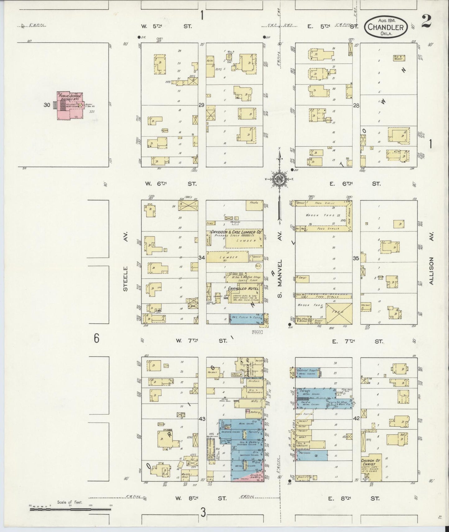 Sanborn Fire Insurance Map from Chandler, Lincoln County, Oklahoma (1914), Sheet #0002 - Complete Map Set gallery image, historic Sanborn map, vintage wall art, Oklahoma Oklahoma