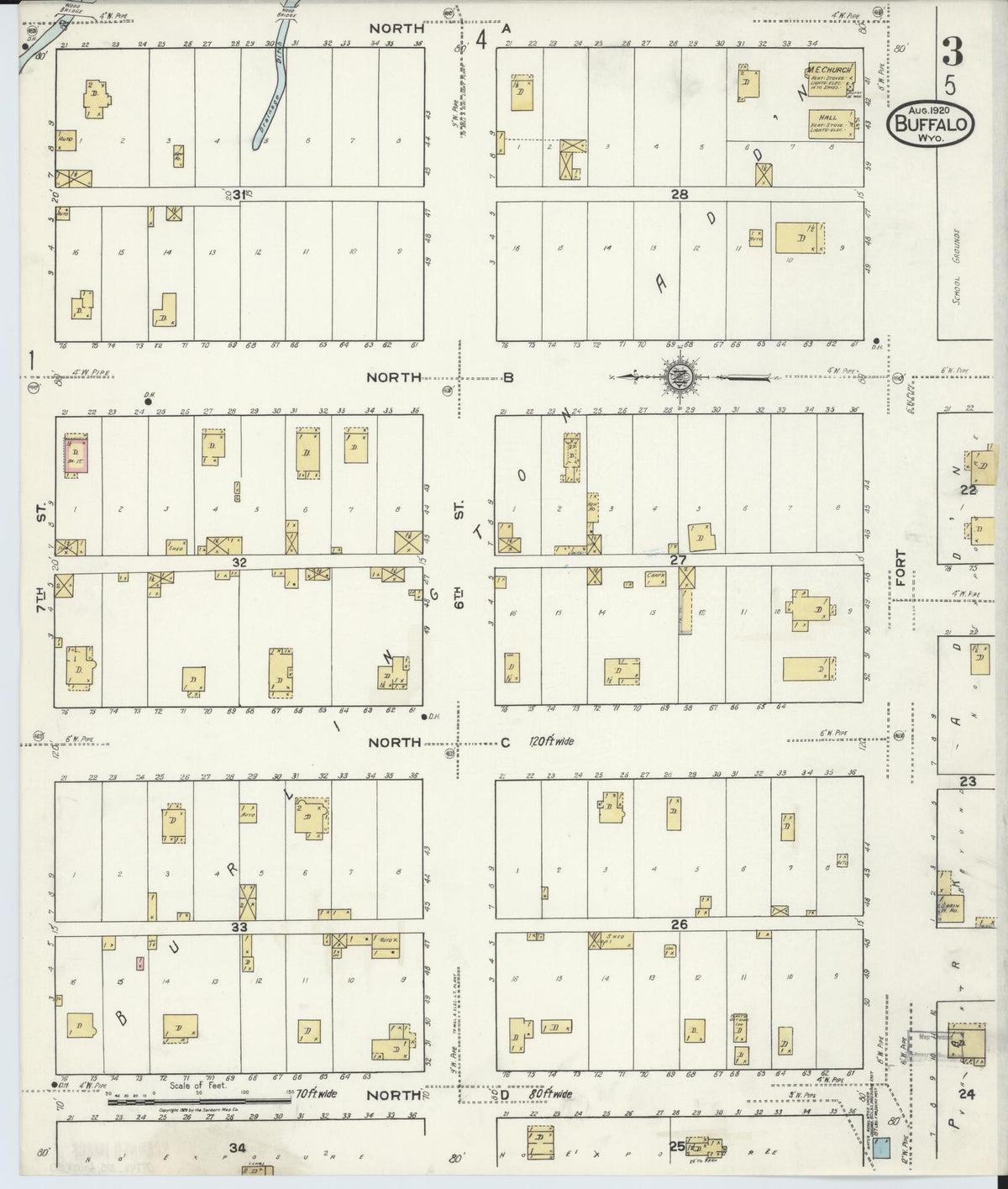 Sanborn Fire Insurance Map from Buffalo, Johnson County, Wyoming (1920), Sheet #0003 - Historic Sanborn Fire Insurance Map Print, vintage old map wall art, antique decor, genealogy gift, Wyoming Wyoming map
