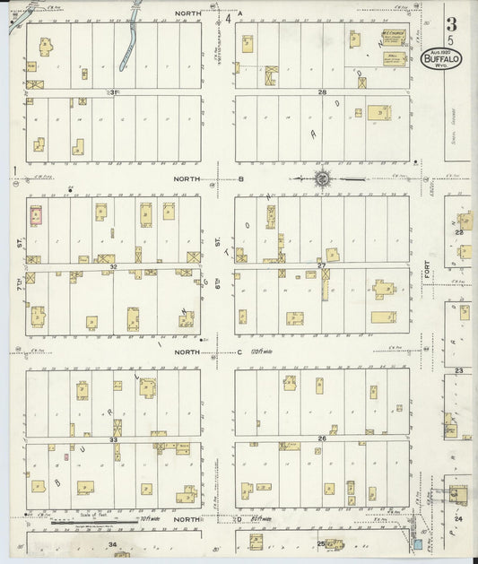 Sanborn Fire Insurance Map from Buffalo, Johnson County, Wyoming (1920), Sheet #0003 - Historic Sanborn Fire Insurance Map Print, vintage old map wall art, antique decor, genealogy gift, Wyoming Wyoming map