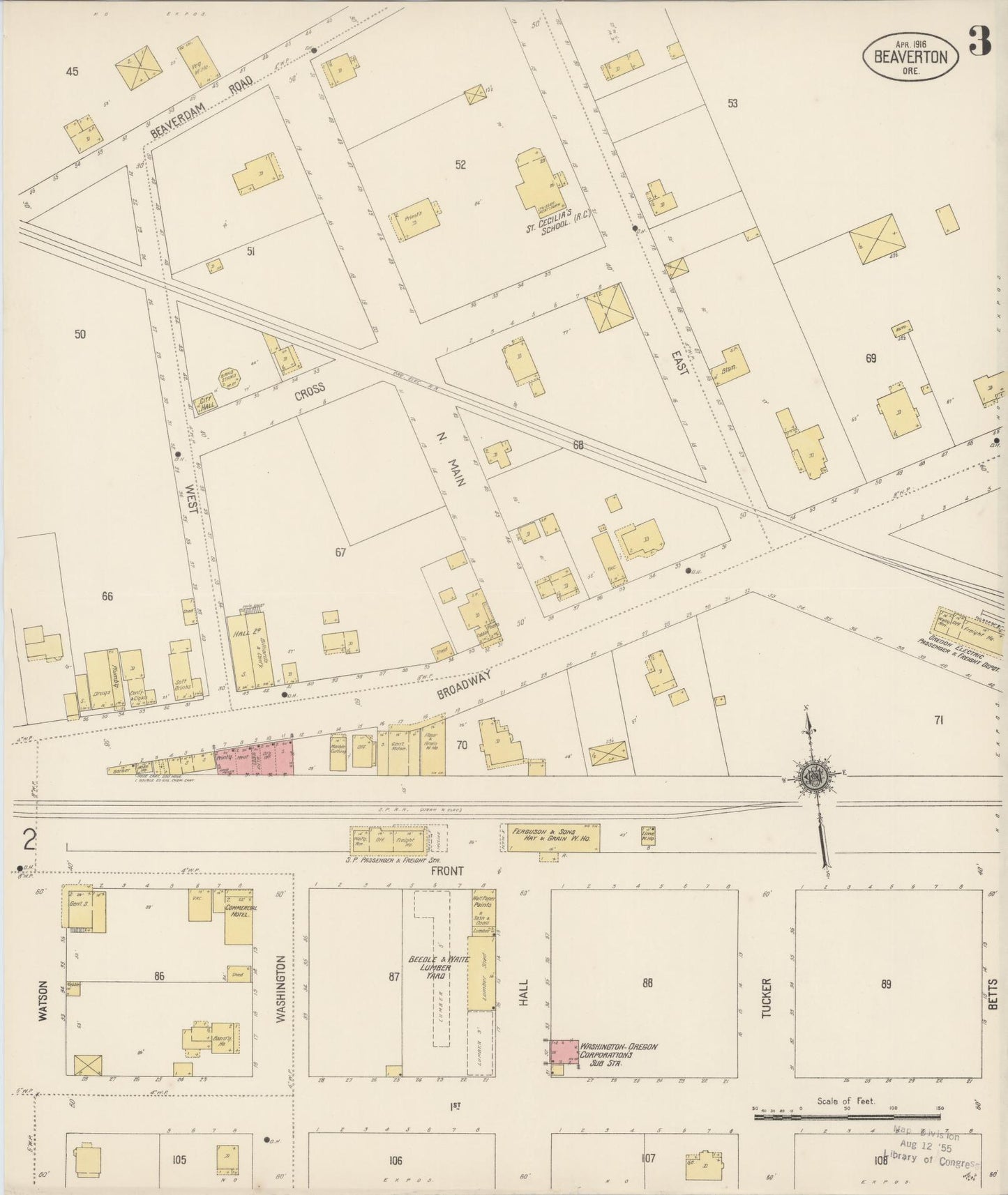 Sanborn Fire Insurance Map from Beaverton, Washington County, Oregon (1916), Sheet #0003 - Complete Map Set gallery image, historic Sanborn map, vintage wall art, Oregon Oregon