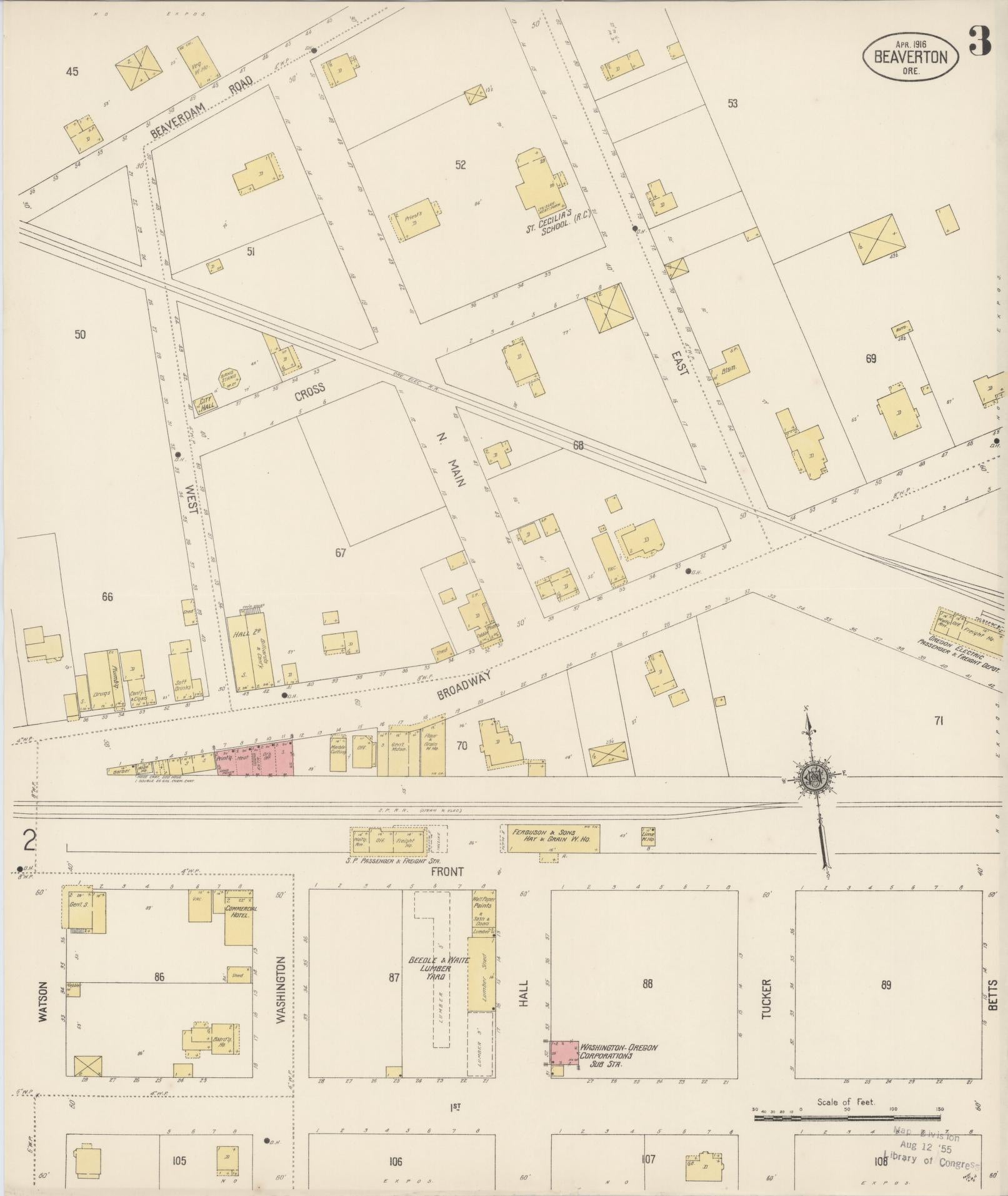 Sanborn Fire Insurance Map from Beaverton, Washington County, Oregon (1916), Sheet #0003 - Complete Map Set gallery image, historic Sanborn map, vintage wall art, Oregon Oregon