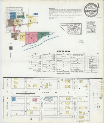 Sanborn Fire Insurance Map from Sand Springs, Tulsa County, Oklahoma (1919), Sheet #0001 - Complete Map Set gallery image, historic Sanborn map, vintage wall art, Oklahoma Oklahoma