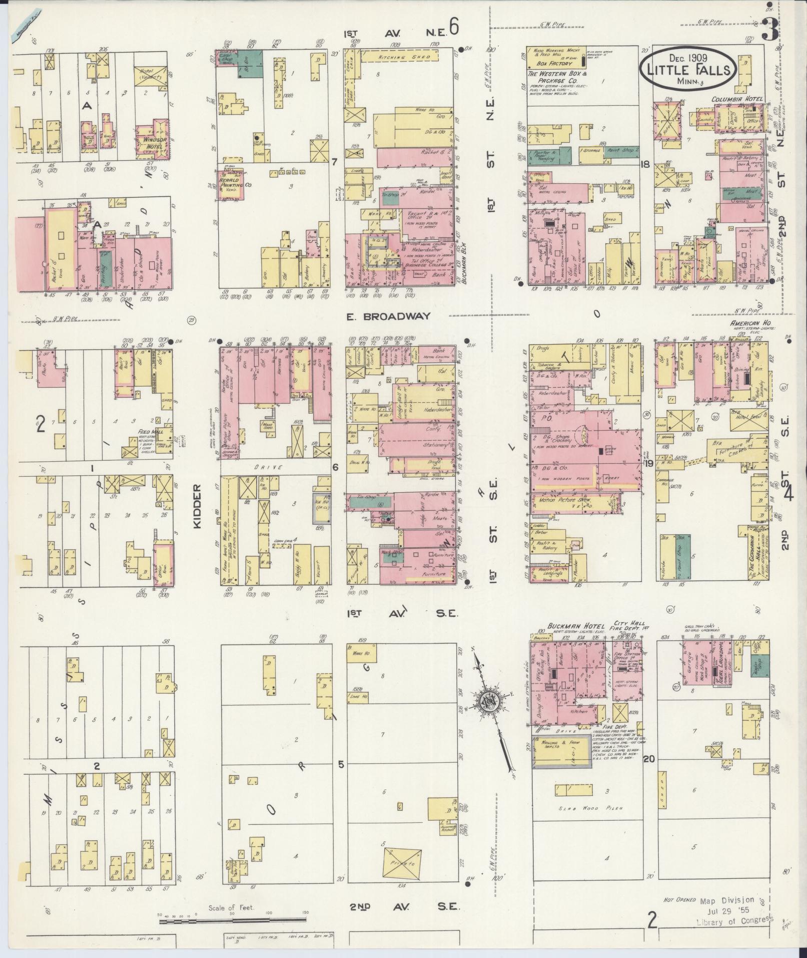Sanborn Fire Insurance Map from Little Falls, Morrison County, Minnesota (1909), Sheet #0003 - Historic Sanborn Fire Insurance Map Print, vintage old map wall art, antique decor, genealogy gift, Minnesota Minnesota map