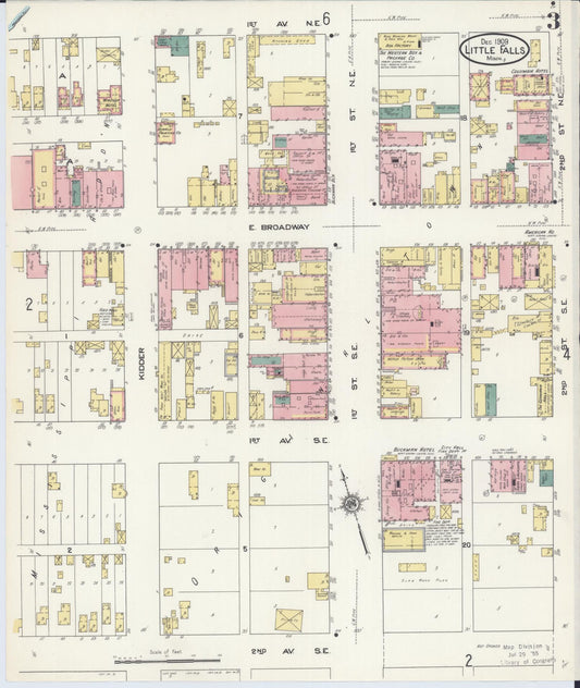Sanborn Fire Insurance Map from Little Falls, Morrison County, Minnesota (1909), Sheet #0003 - Historic Sanborn Fire Insurance Map Print, vintage old map wall art, antique decor, genealogy gift, Minnesota Minnesota map