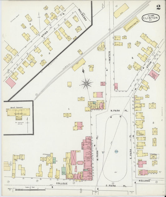 Sanborn Fire Insurance Map from Clinton, Oneida County, New York (1895), Sheet #0002 - Historic Sanborn Fire Insurance Map Print, vintage old map wall art, antique decor, genealogy gift, New York New York map