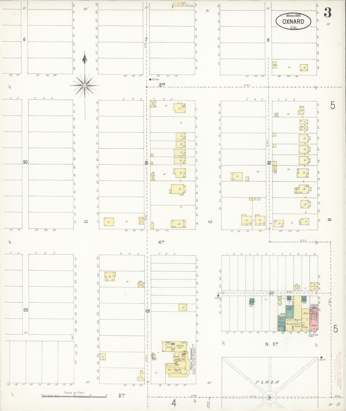 Sanborn Fire Insurance Map from Oxnard, Ventura County, California (1900), Sheet #0003 - Complete Map Set gallery image, historic Sanborn map, vintage wall art, California California