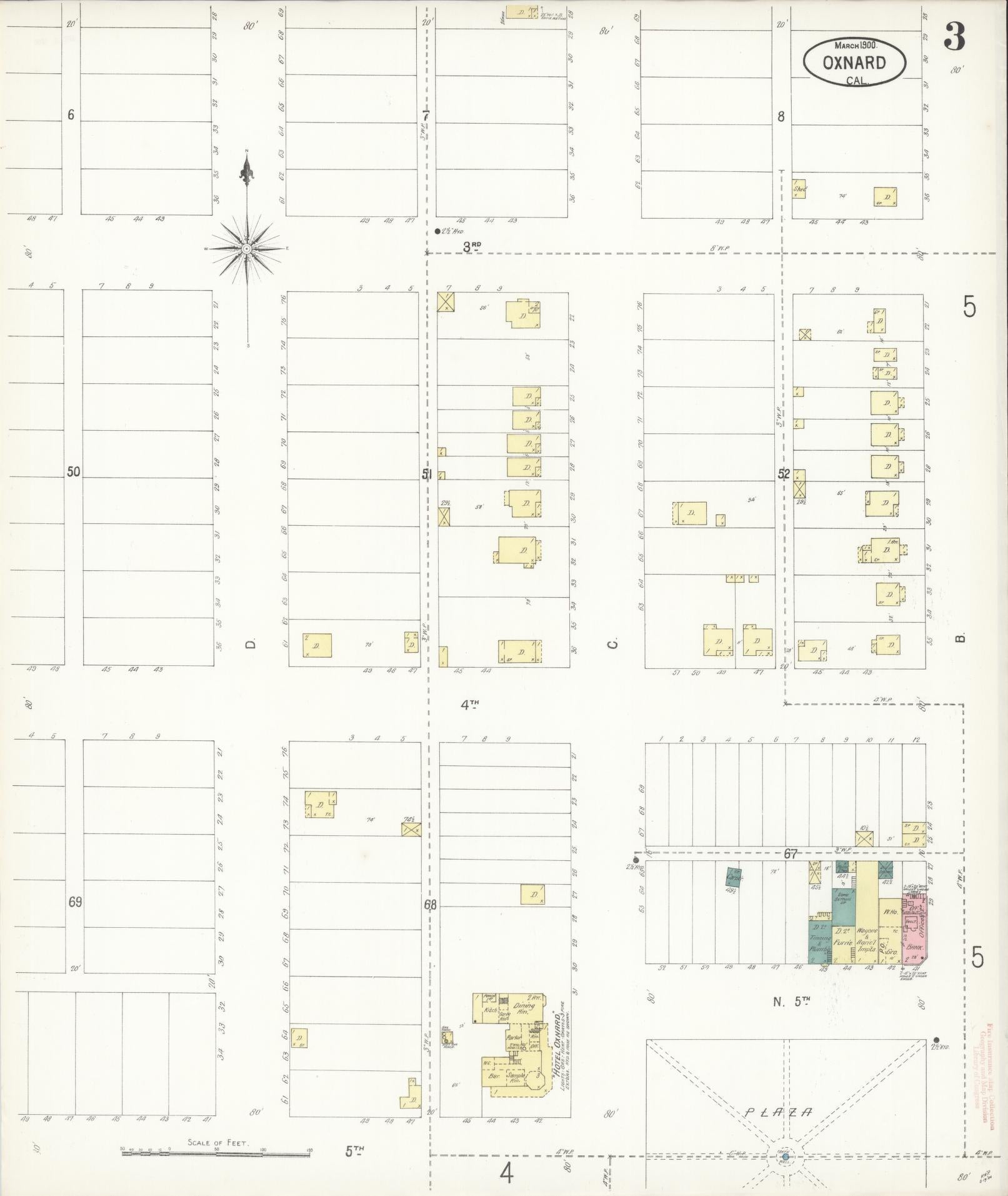 Sanborn Fire Insurance Map from Oxnard, Ventura County, California (1900), Sheet #0003 - Complete Map Set gallery image, historic Sanborn map, vintage wall art, California California