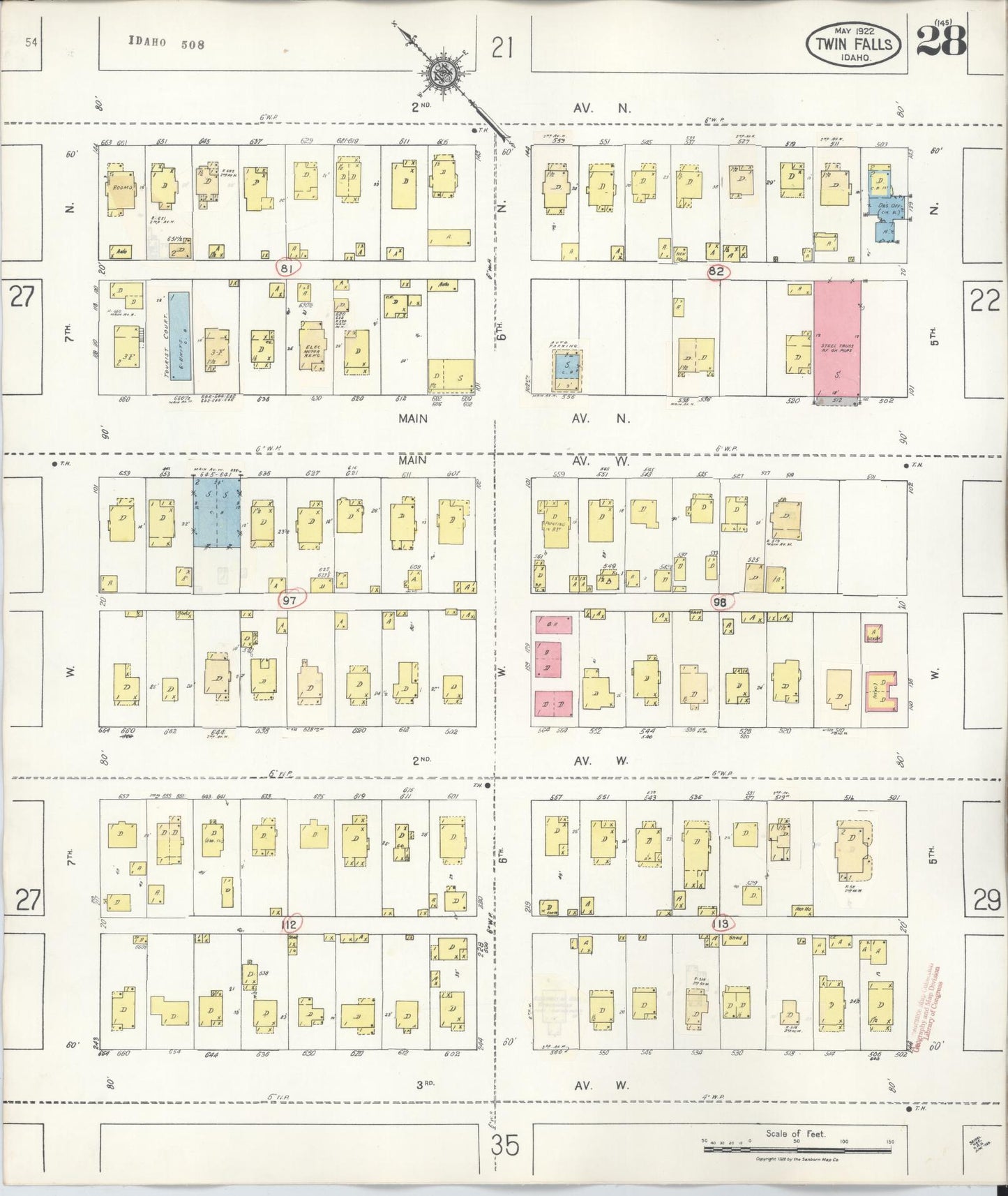 Sanborn Fire Insurance Map from Twin Falls, Twin Falls County, Idaho (1949), Sheet #0028 - Complete Map Set gallery image, historic Sanborn map, vintage wall art, Falls Idaho