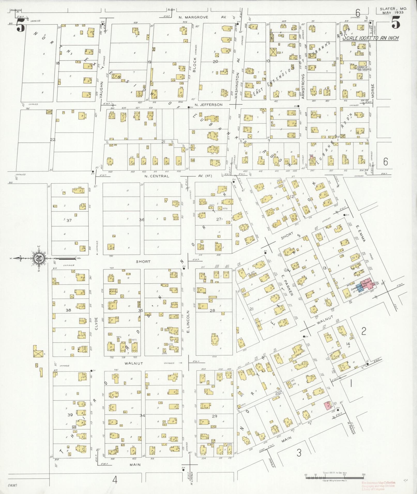 Sanborn Fire Insurance Map from Slater, Saline County, Missouri (1933), Sheet #0005 - Complete Map Set gallery image, historic Sanborn map, vintage wall art, Missouri Missouri
