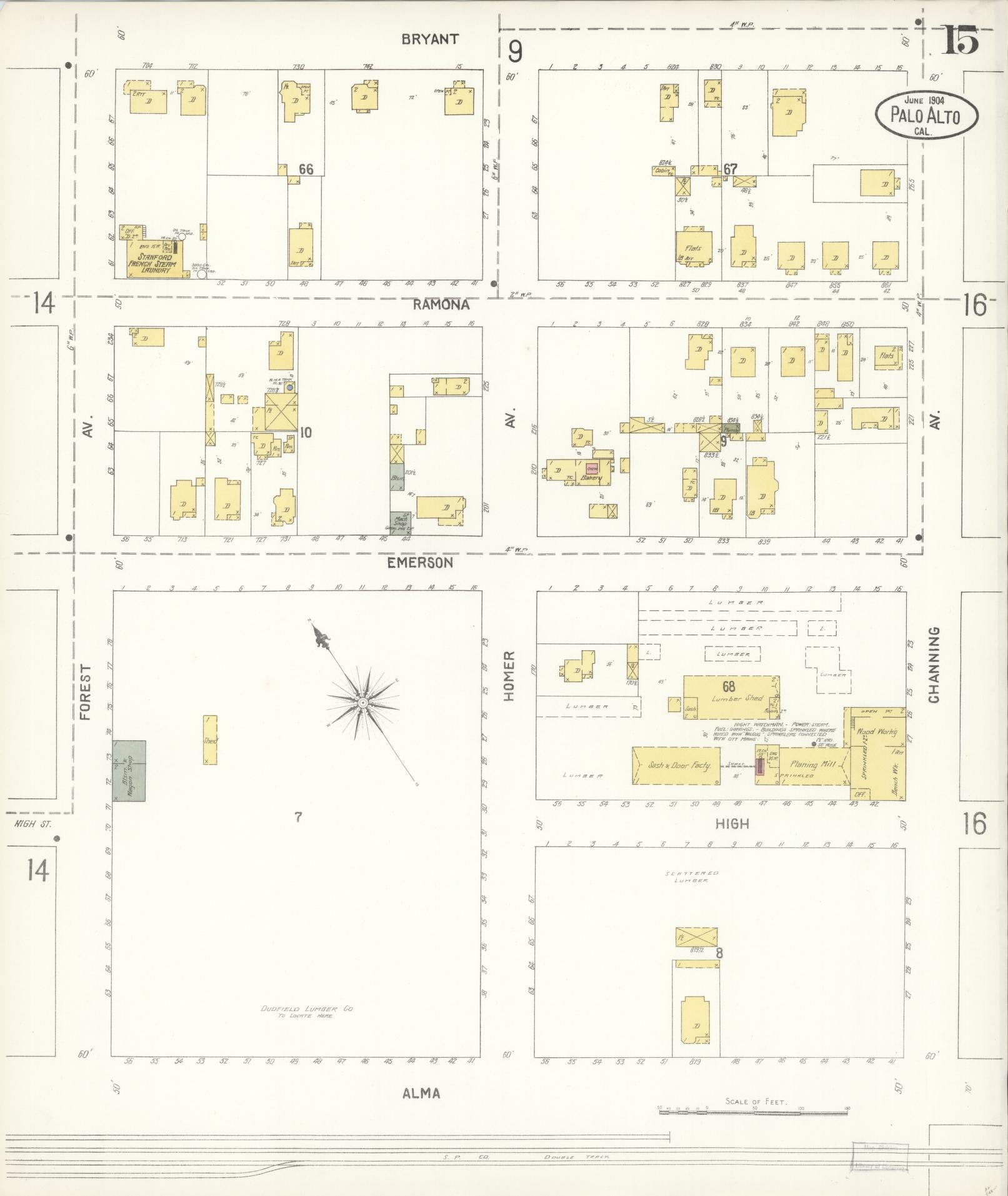 Sanborn Fire Insurance Map from Palo Alto, Santa Clara County, California (1904), Sheet #0015 - Complete Map Set gallery image, historic Sanborn map, vintage wall art, California California