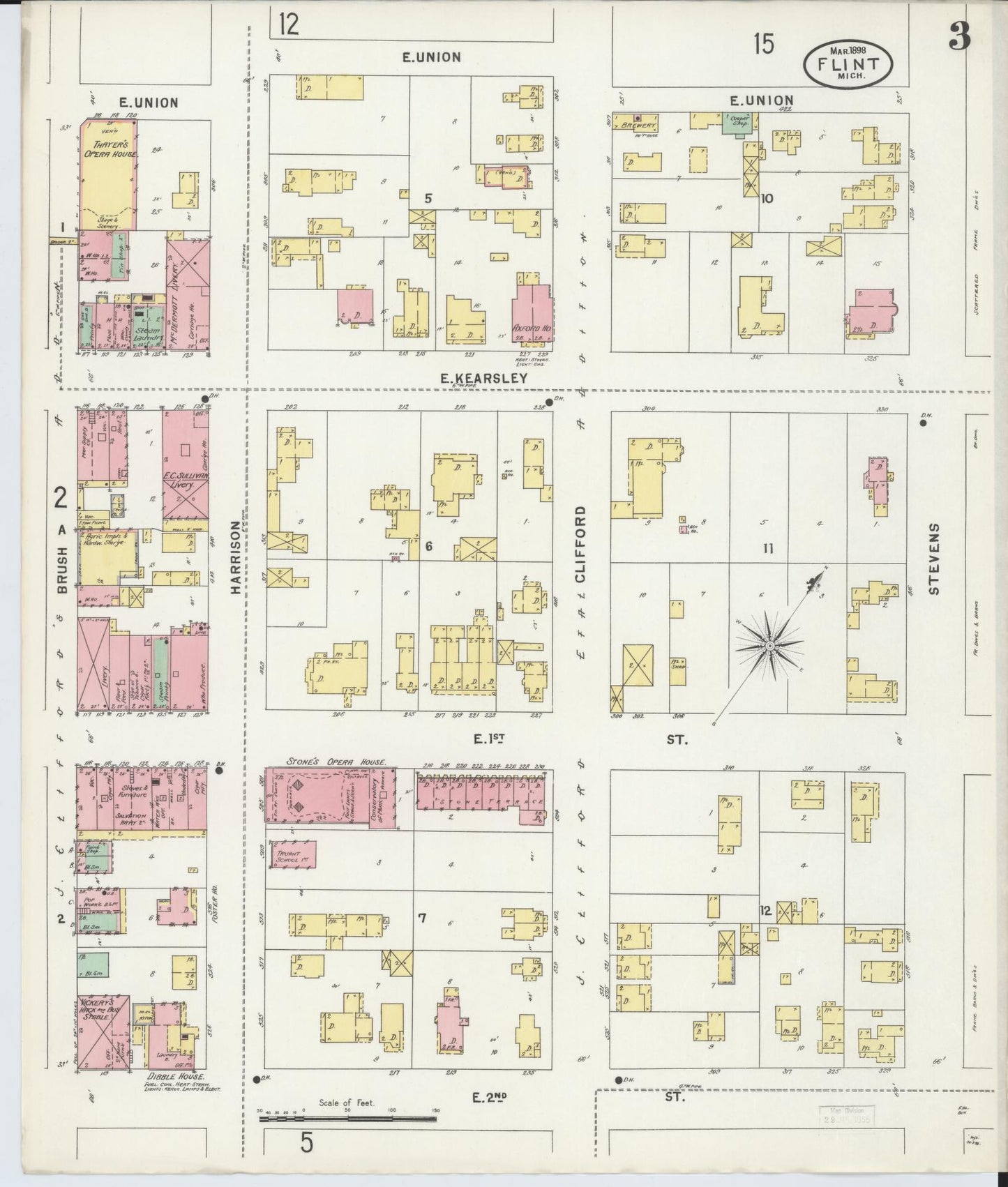 Sanborn Fire Insurance Map from Flint, Genesee County, Michigan (1898), Sheet #0003 - Historic Sanborn Fire Insurance Map Print, vintage old map wall art, antique decor, genealogy gift, Michigan Michigan map