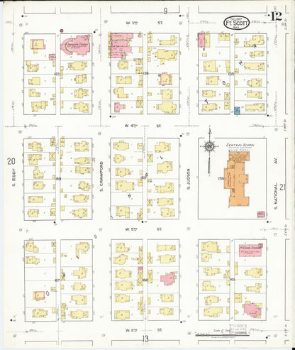 Sanborn Fire Insurance Map from Fort Scott, Bourbon County, Kansas (1917), Sheet #0012 - Complete Map Set gallery image, historic Sanborn map, vintage wall art, Kansas Kansas