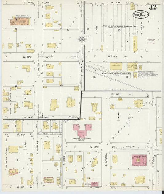 Sanborn Fire Insurance Map from Pine Bluff, Jefferson County, Arkansas (1913), Sheet #0042 - Historic Sanborn Fire Insurance Map Print, vintage old map wall art, antique decor, genealogy gift, Arkansas Arkansas map
